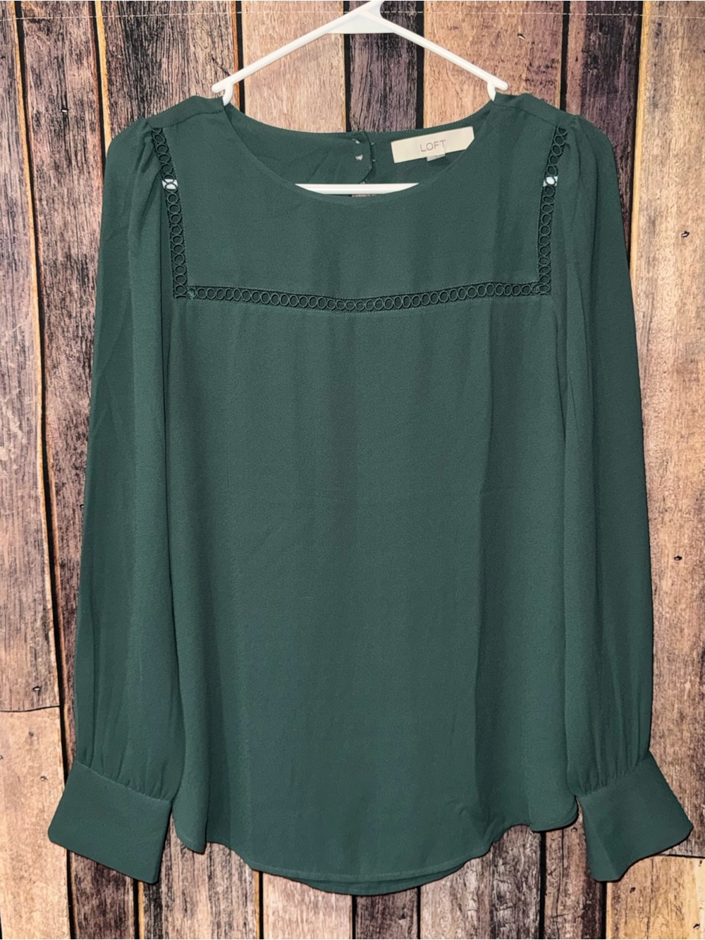 LOFT Dark Green Keyhole Back Long Sleeve XS Career Blouse